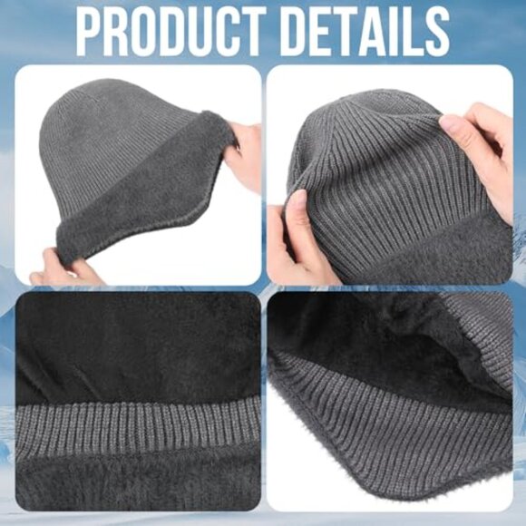 Fleece Lined Knit Beanie Earflap Hat Unisex Warm Winter Skull Cap main image 5